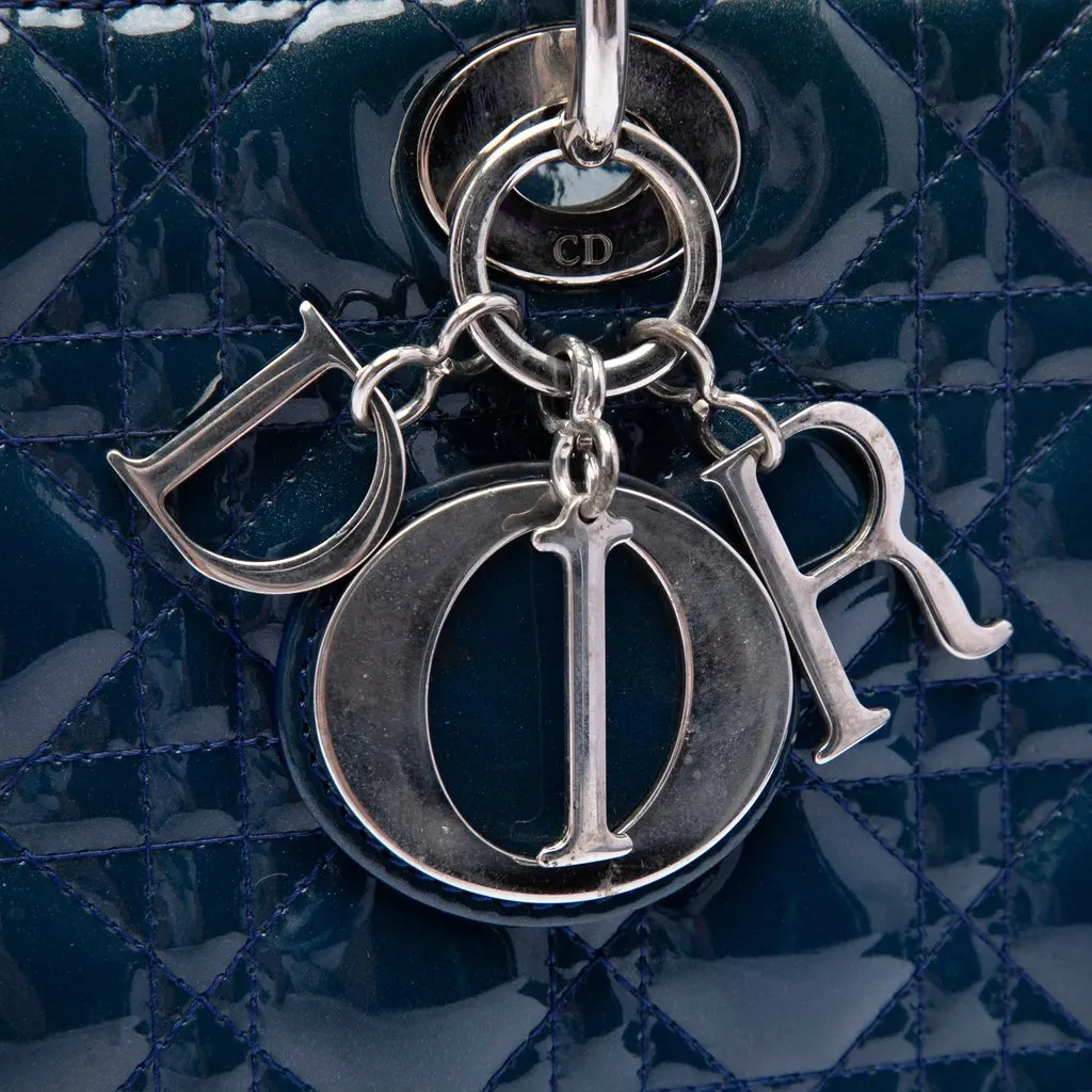 Dior Large Patent Cannage Lady Dior Blue Leather Very good - Box View