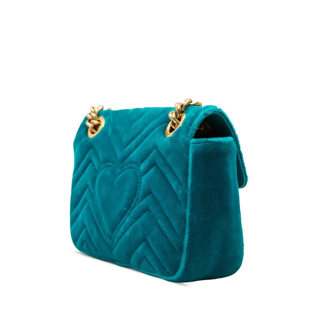 Gucci Small GG Marmont Matelasse Velvet Shoulder Bag Blue Very good - Back View