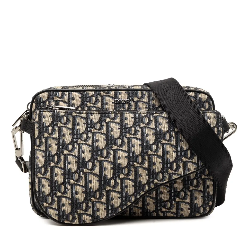 Dior Oblique Canvas Saddle Triple Pouch Blue Canvas Very good - Front View