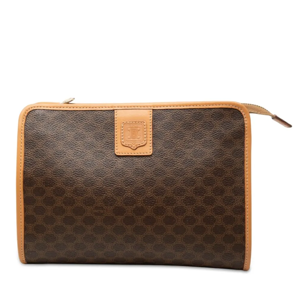 Celine Macadam Coated Canvas Clutch Brown Canvas Very good - Front View