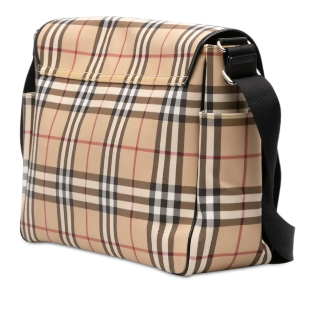 Burberry House Check Coated Canvas Flap Crossbody Beige Canvas Very good - Back View
