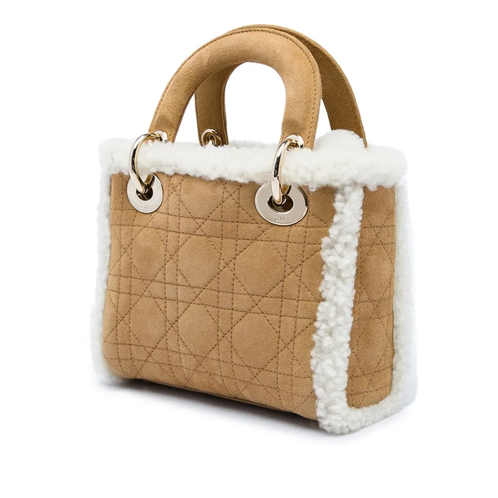 Dior Mini Suede Cannage with Shearling Trim Lady Dior Brown Suede Very good - Back View