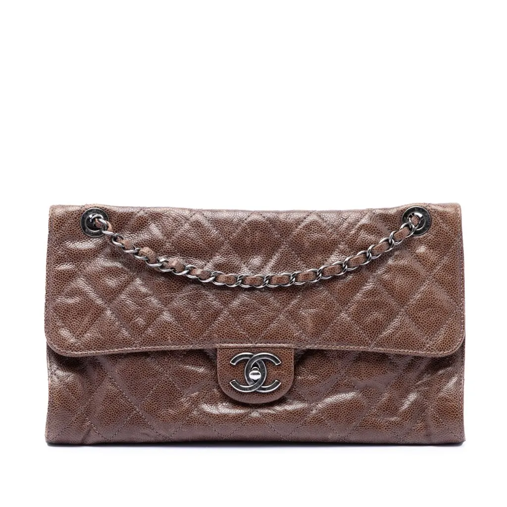 Chanel Jumbo Quilted Glazed Caviar Crave Flap Brown Leather Very good - Front View