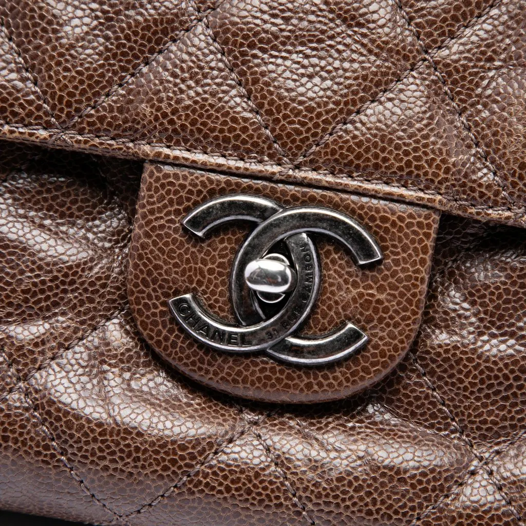 Chanel Jumbo Quilted Glazed Caviar Crave Flap Brown Leather Very good - Box View