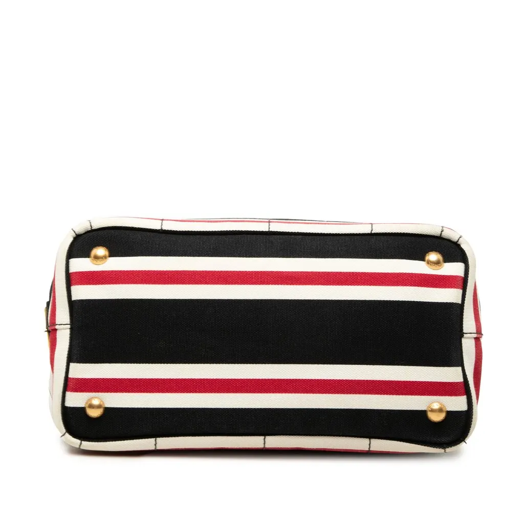 Prada Small Canvas Canapa Logo Stripes Tote Black Very good - Inside View