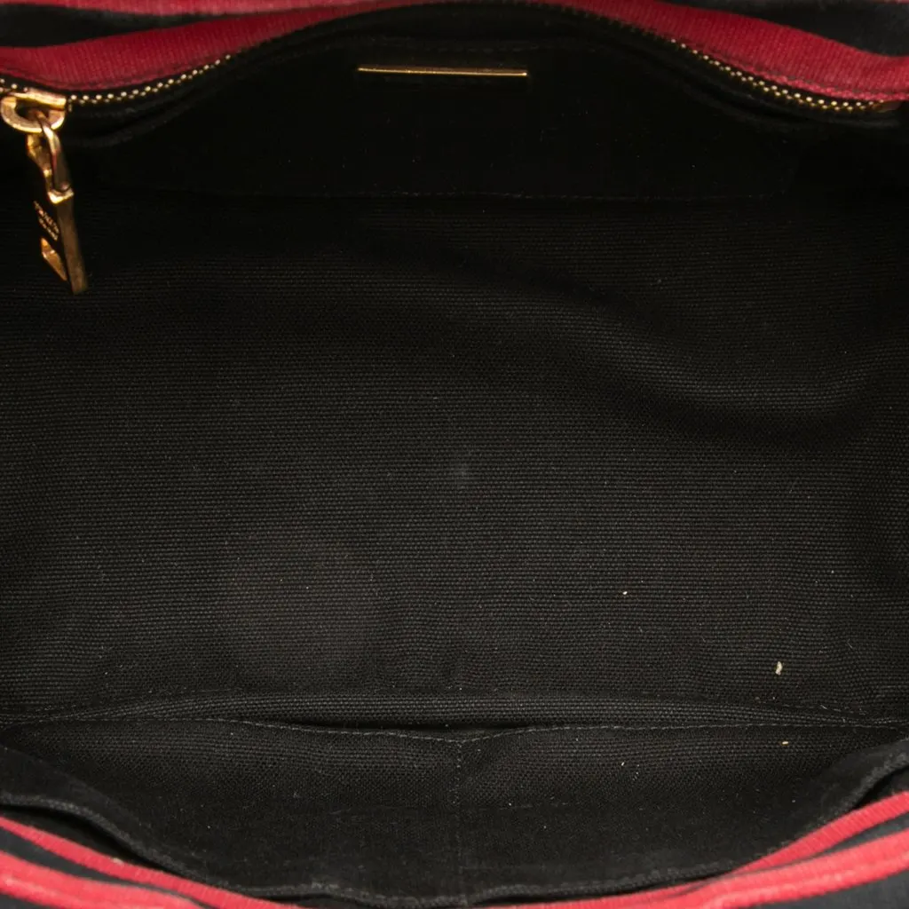 Prada Small Canvas Canapa Logo Stripes Tote Black Very good - Model View