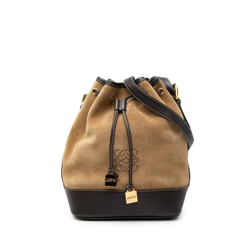 LOEWE Suede Anagram Drawstring Bucket Bag Brown Leather Very good - Front View