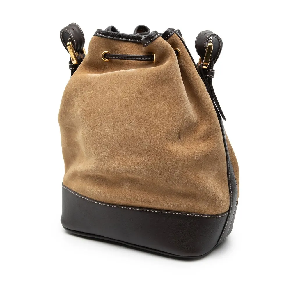 LOEWE Suede Anagram Drawstring Bucket Bag Brown Leather Very good - Back View