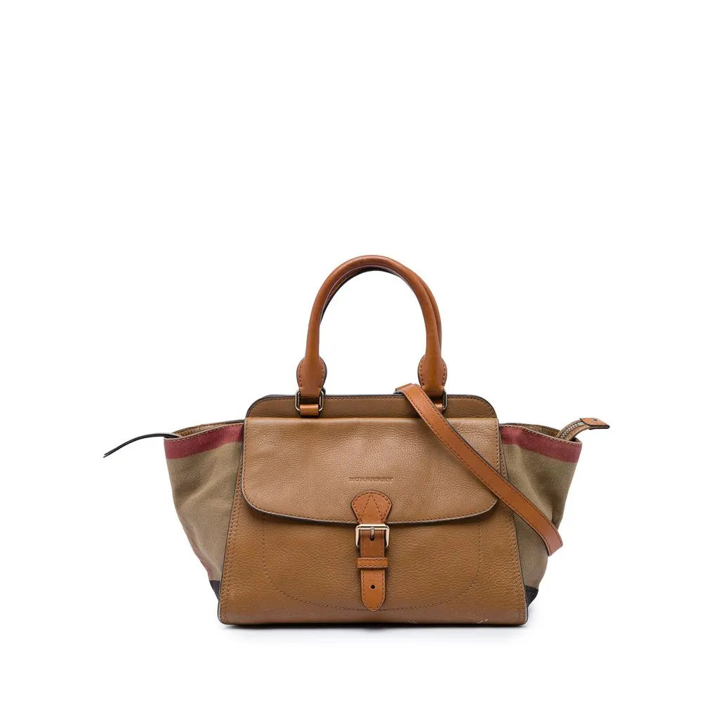 Burberry Leather and House Check Canvas Harcourt Satchel Brown Leather Very good - Front View
