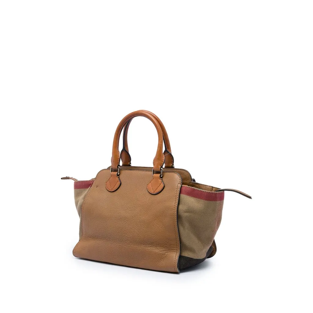 Burberry Leather and House Check Canvas Harcourt Satchel Brown Leather Very good - Back View