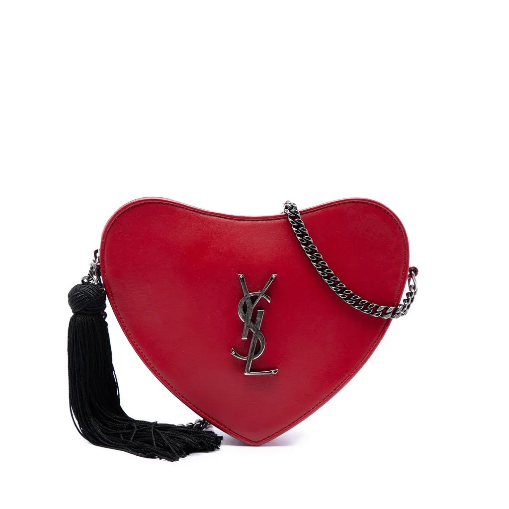 Saint Laurent Calfskin Monogram Sac Coeur Tassel Crossbody Red Leather Very good - Front View
