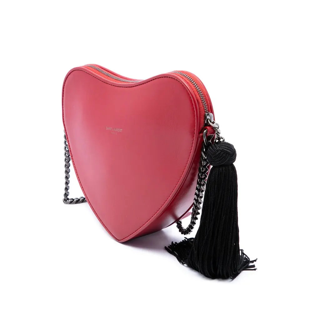 Saint Laurent Calfskin Monogram Sac Coeur Tassel Crossbody Red Leather Very good - Back View