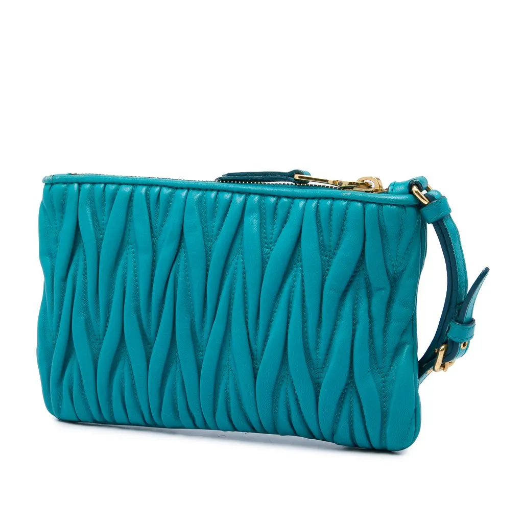 Miu Miu Matelasse Lambskin Leather Clutch Blue Leather Good - Back View