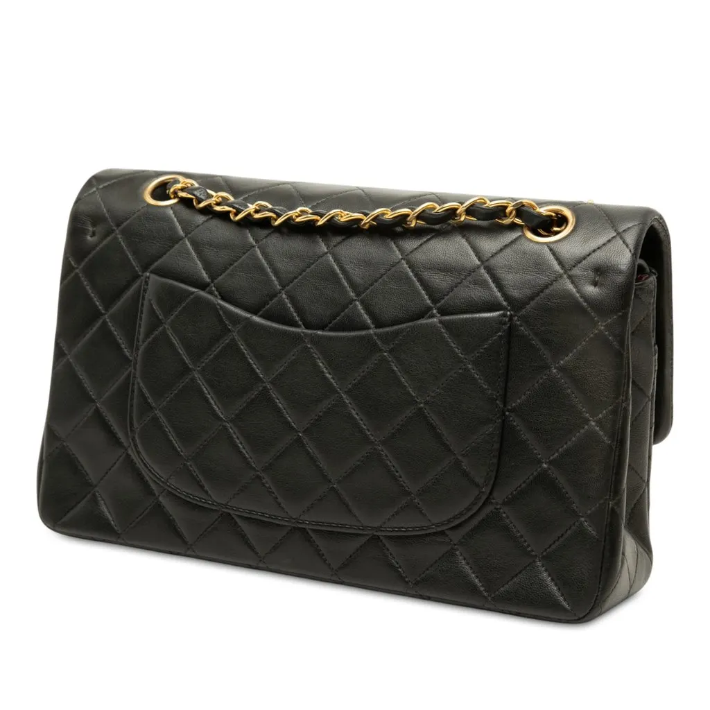 Chanel Medium Classic Lambskin Double Flap Black Leather Very good - Back View