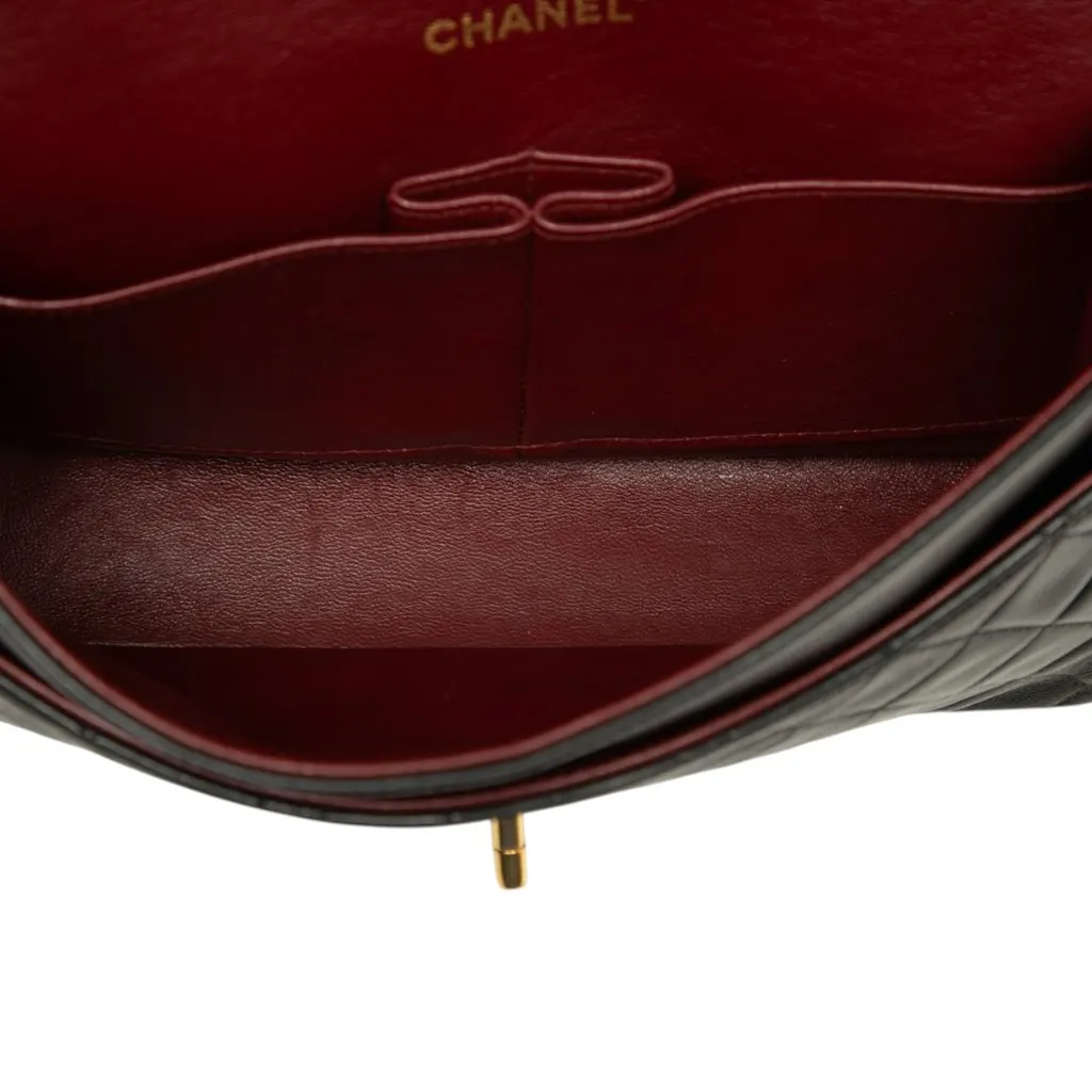 Chanel Medium Classic Lambskin Double Flap Black Leather Very good - Model View