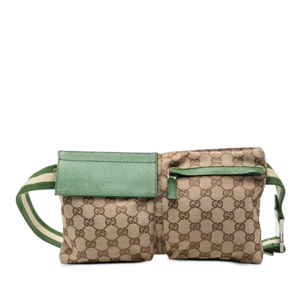 Gucci GG Canvas Web Double Pocket Belt Bag Beige Very good - Front View