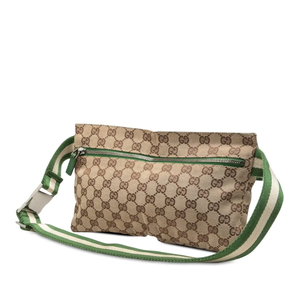 Gucci GG Canvas Web Double Pocket Belt Bag Beige Very good - Back View