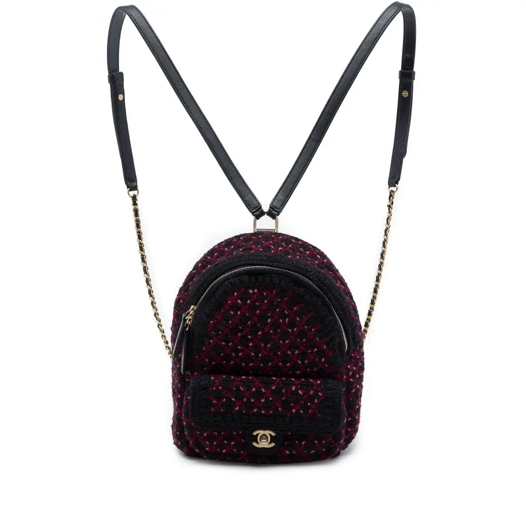 Chanel Mini Quilted Tweed CC Pocket Backpack Black Very good - Front View