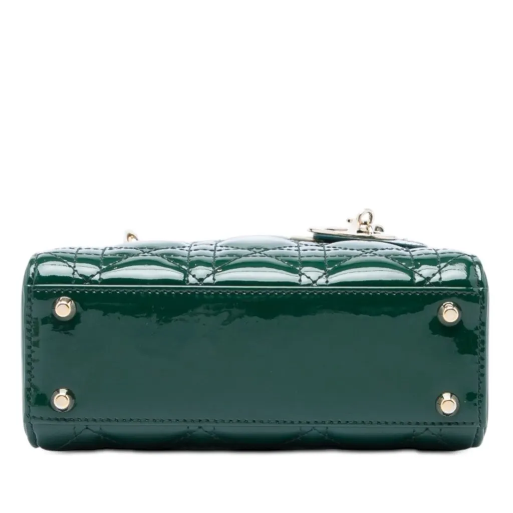 Dior Mini Patent Cannage Lady Dior Green Leather Very good - Inside View
