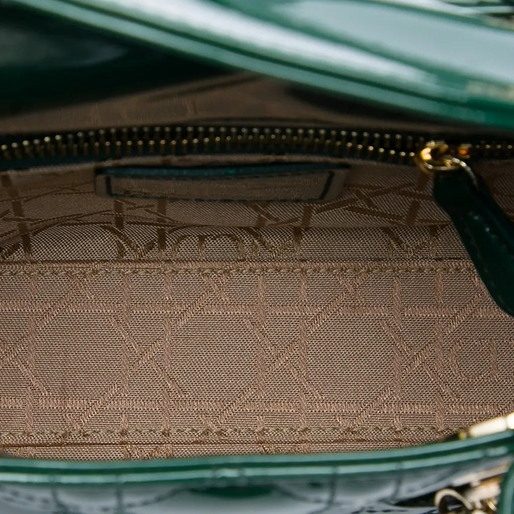 Dior Mini Patent Cannage Lady Dior Green Leather Very good - Model View
