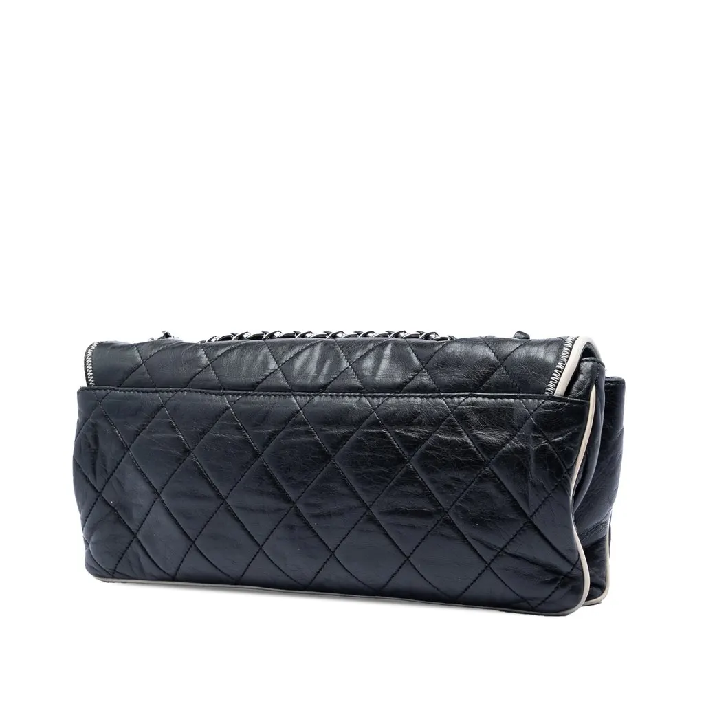 Chanel Quilted Lambskin East West Mademoiselle Flap Black Leather Very good - Back View