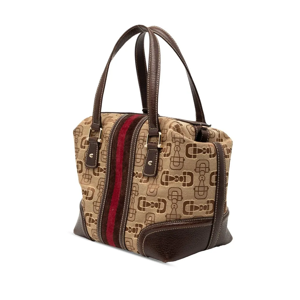 Gucci Horsebit Canvas Web Treasure Handbag Beige Good - Back View