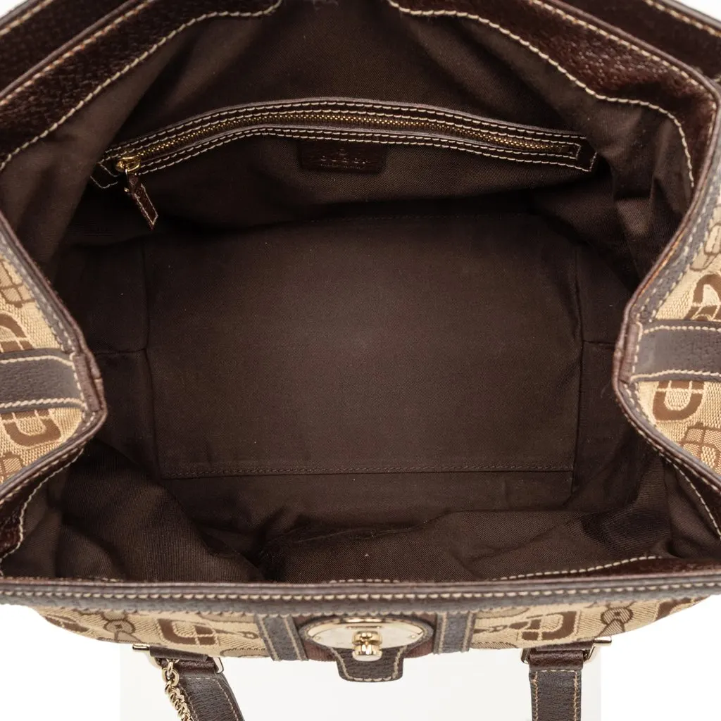 Gucci Horsebit Canvas Web Treasure Handbag Beige Good - Model View