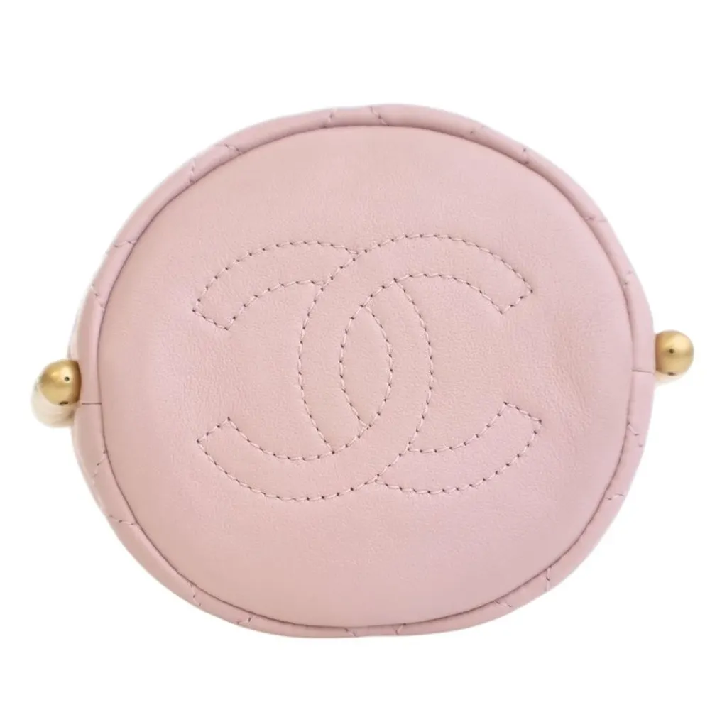 Chanel Mini Quilted Calfskin About Pearls Drawstring Bucket Bag Pink Leather Very good - Inside View
