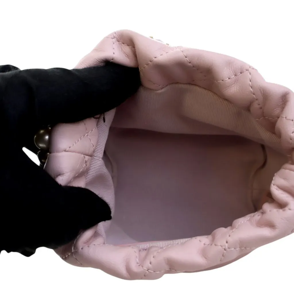 Chanel Mini Quilted Calfskin About Pearls Drawstring Bucket Bag Pink Leather Very good - Model View