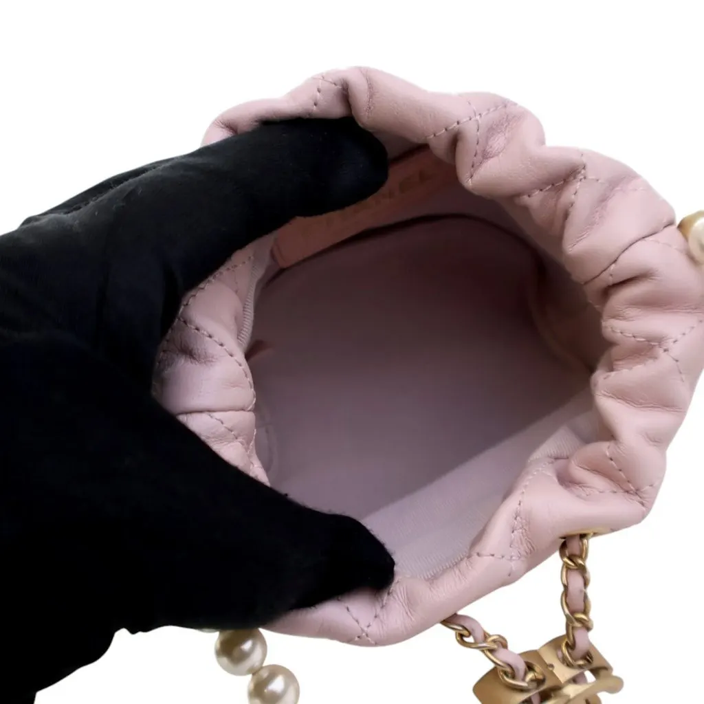 Chanel Mini Quilted Calfskin About Pearls Drawstring Bucket Bag Pink Leather Very good - Box View