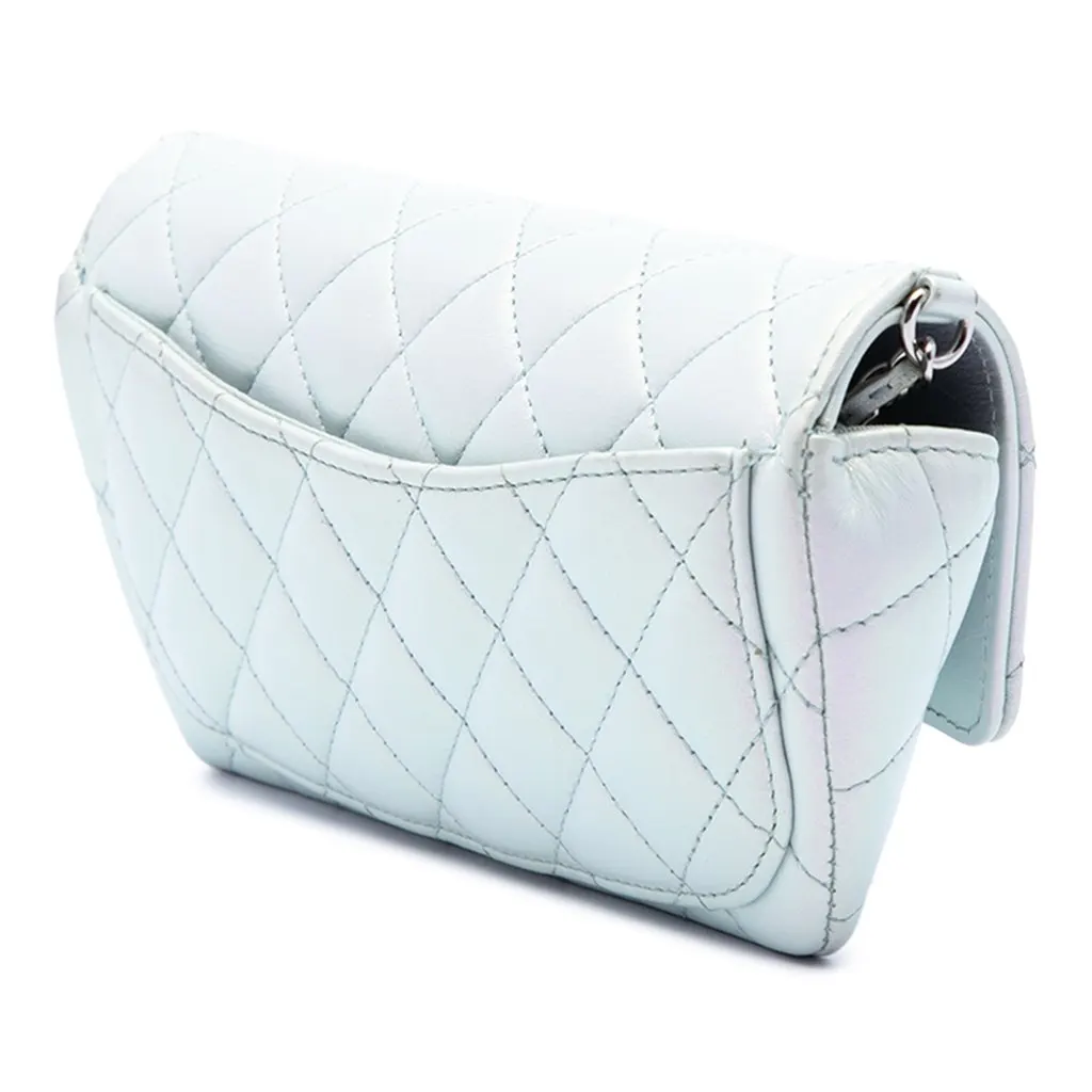 Chanel CC Quilted Iridescent Lambskin Sunglasses Case with Chain Blue Leather Very good - Back View