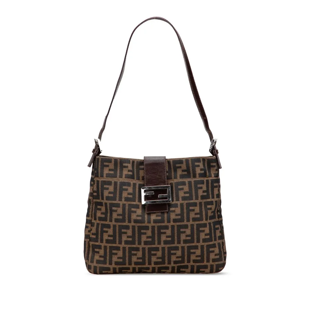 Fendi Zucca Canvas Shoulder Bag Brown Canvas Good - Front View