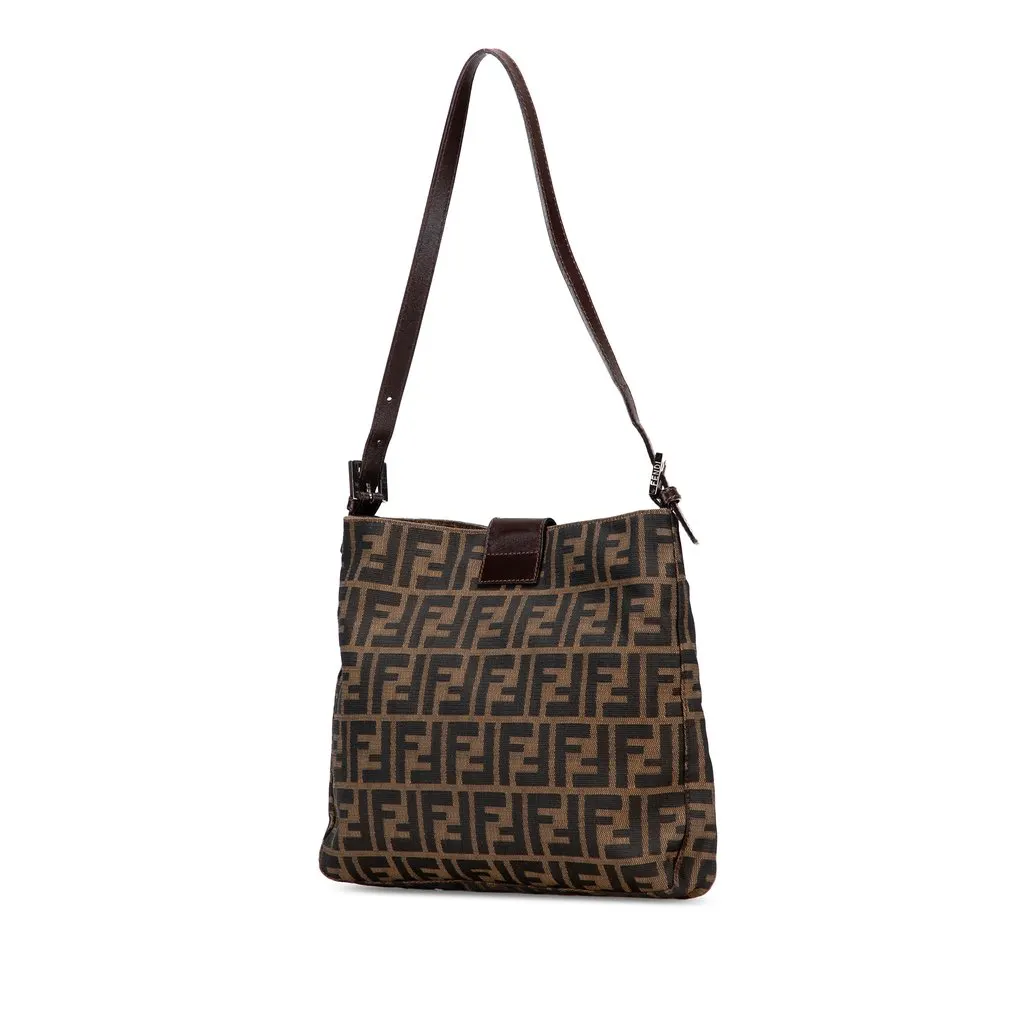 Fendi Zucca Canvas Shoulder Bag Brown Canvas Good - Back View