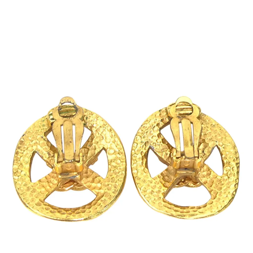 Chanel CC Gold Plated Round Clip On Earrings Gold Metal Very good - Back View