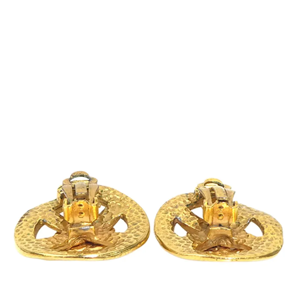 Chanel CC Gold Plated Round Clip On Earrings Gold Metal Very good - Model View