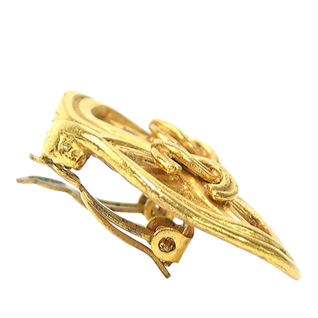 Chanel CC Gold Plated Round Clip On Earrings Gold Metal Very good - Box View