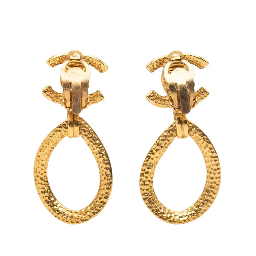 Chanel CC Gold Plated Dangle Clip On Earrings Gold Metal Very good - Back View