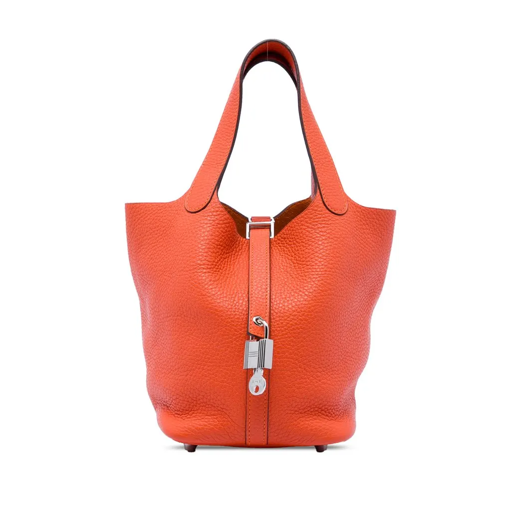 Hermès Clemence Picotin Lock 18 Orange Leather Very good - Front View