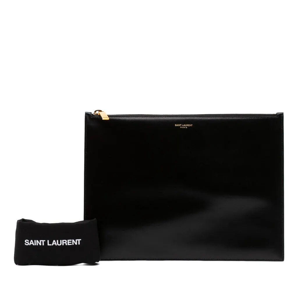 Saint Laurent Leather Zip Clutch Black Leather Good - Box View