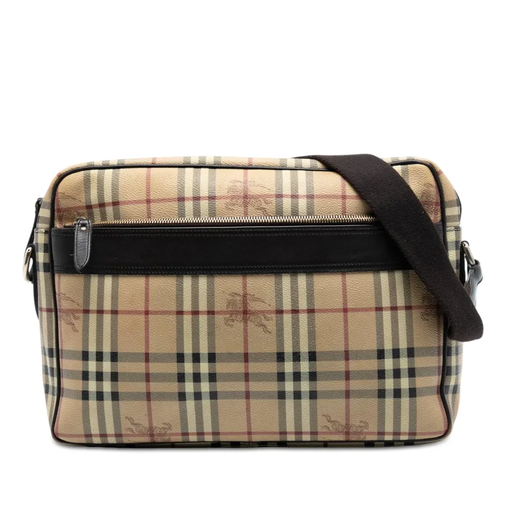 Burberry Haymarket Check Coated Canvas Messenger Bag Beige Very good - Front View