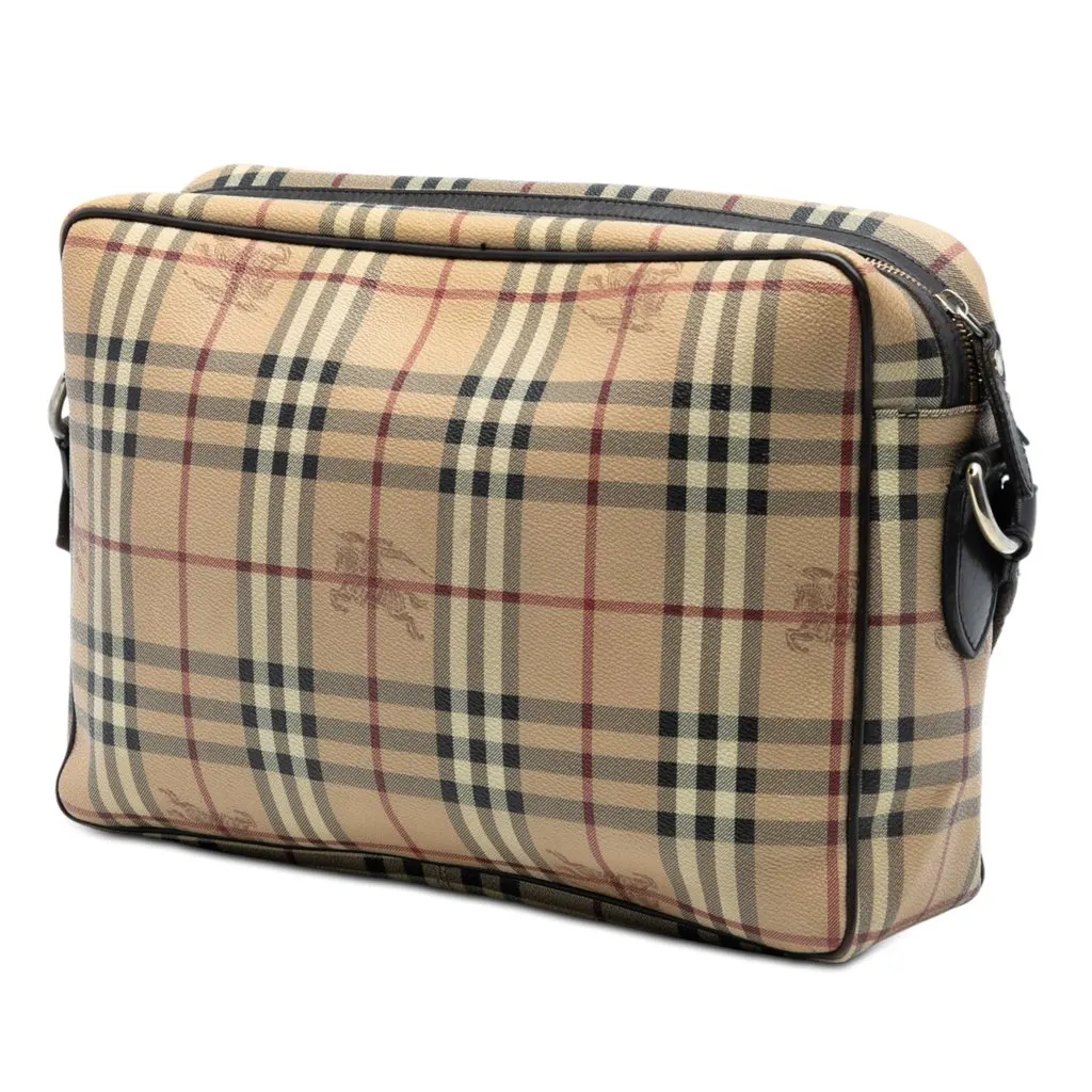 Burberry Haymarket Check Coated Canvas Messenger Bag Beige Very good - Back View