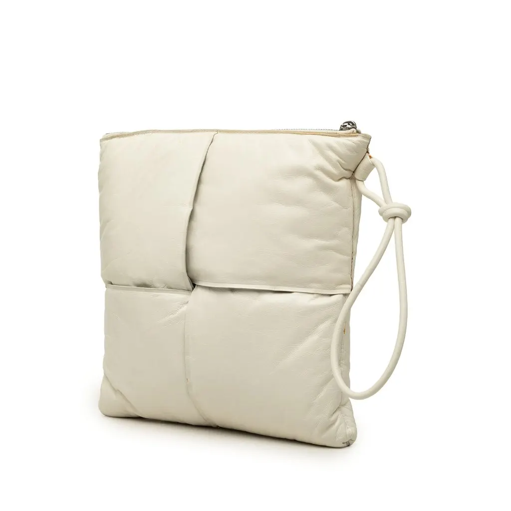Bottega Veneta Nappa Maxi Intrecciato Padded Square Wristlet Pouch White Leather Very good - Back View