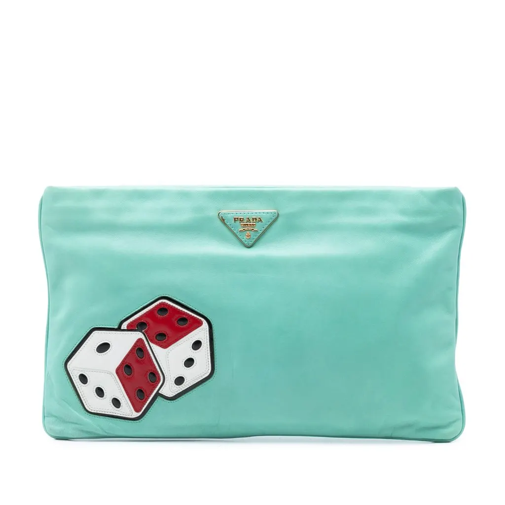 Prada Nappa Dice Clutch Green Leather Very good - Front View