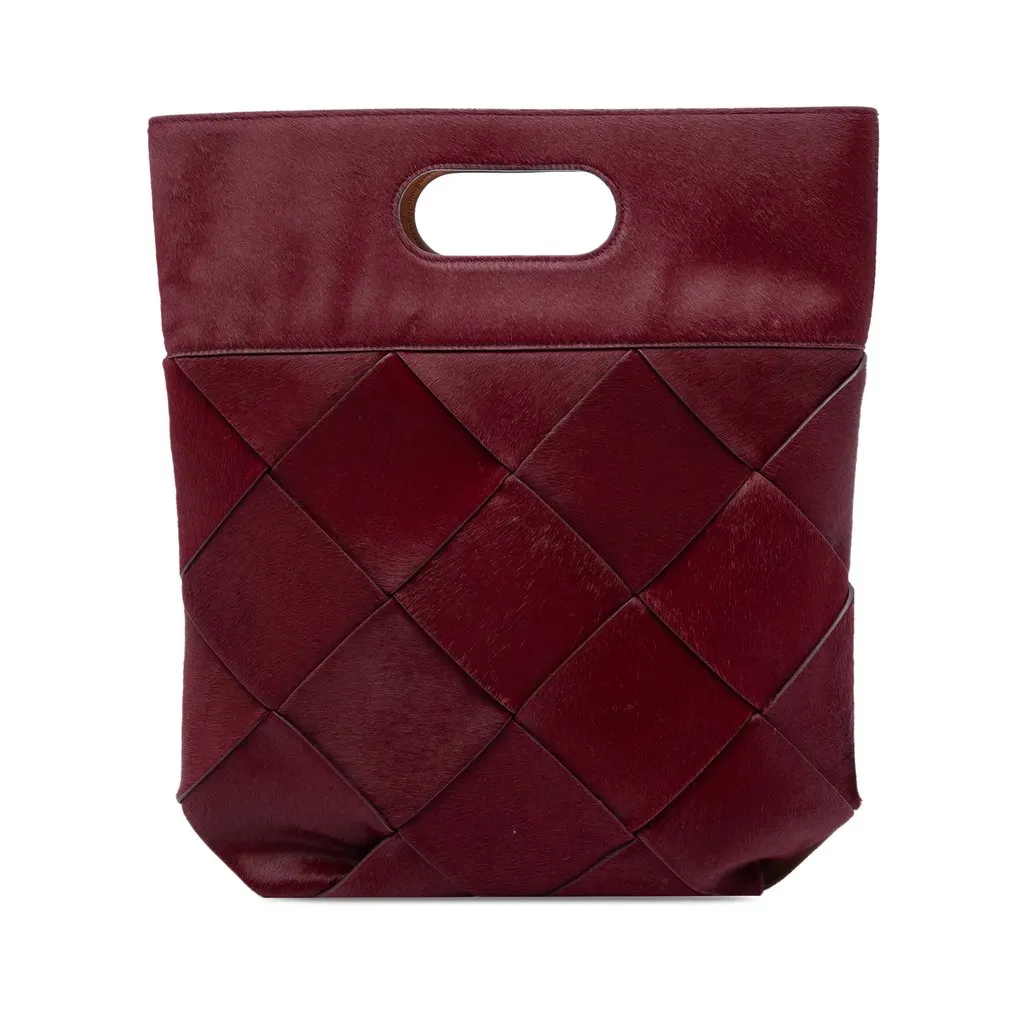 Bottega Veneta Small Pony Hair Maxi Intrecciato Slip Tote Red Leather Very good - Front View
