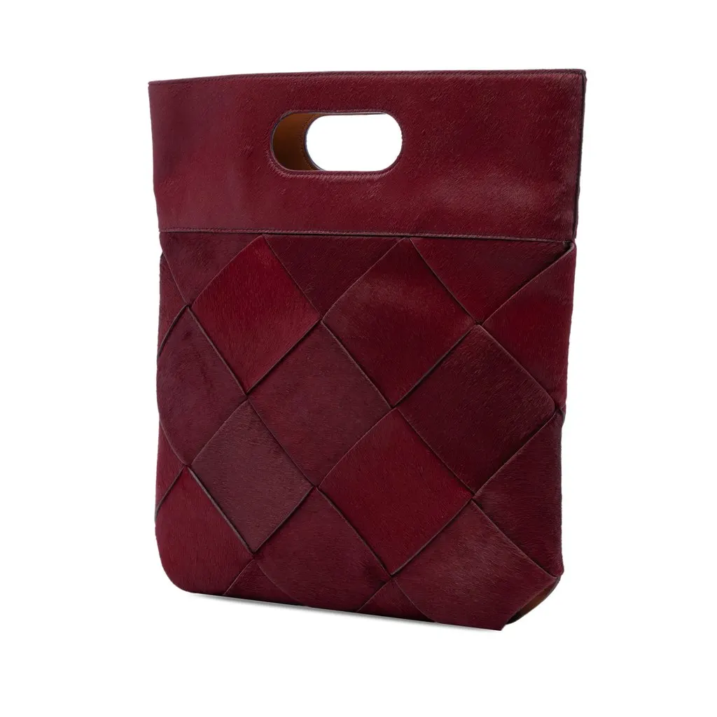 Bottega Veneta Small Pony Hair Maxi Intrecciato Slip Tote Red Leather Very good - Back View