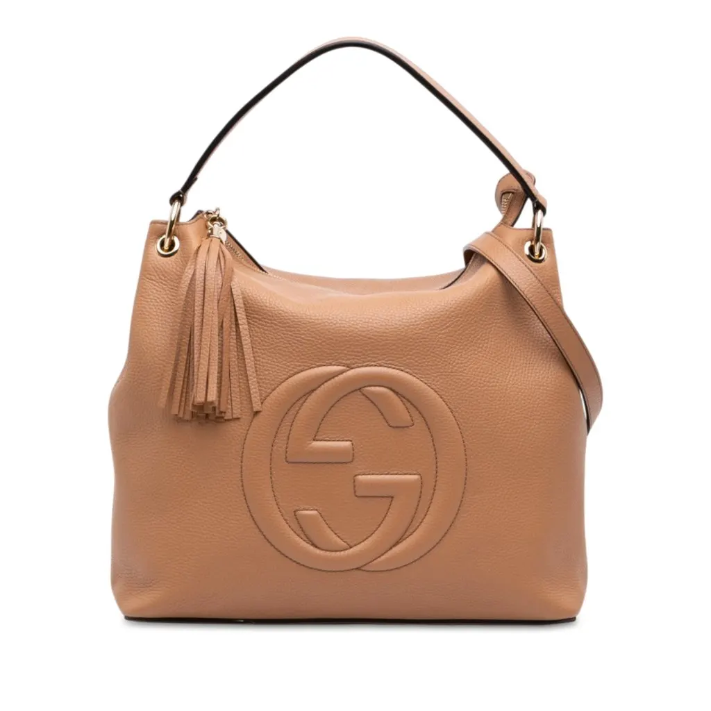 Gucci Large Pebbled Calfskin Soho Convertible Hobo Beige Leather Very good - Front View