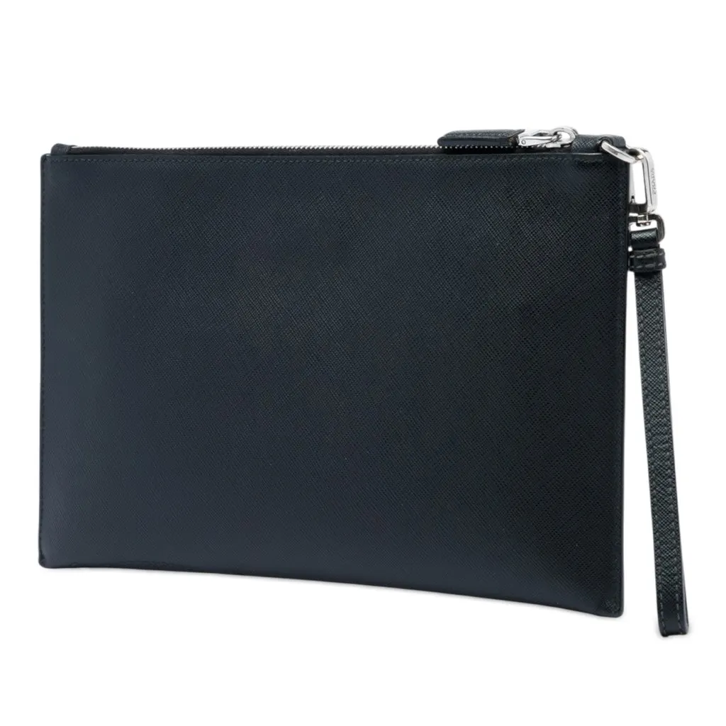 Prada Saffiano Logo Clutch Black Leather Very good - Back View