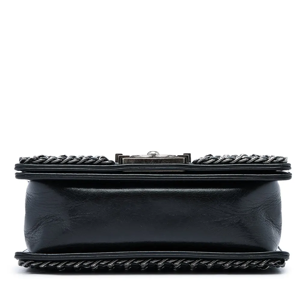 Chanel Small Quilted Glazed Calfskin Chained Boy Flap Black Leather Very good - Inside View