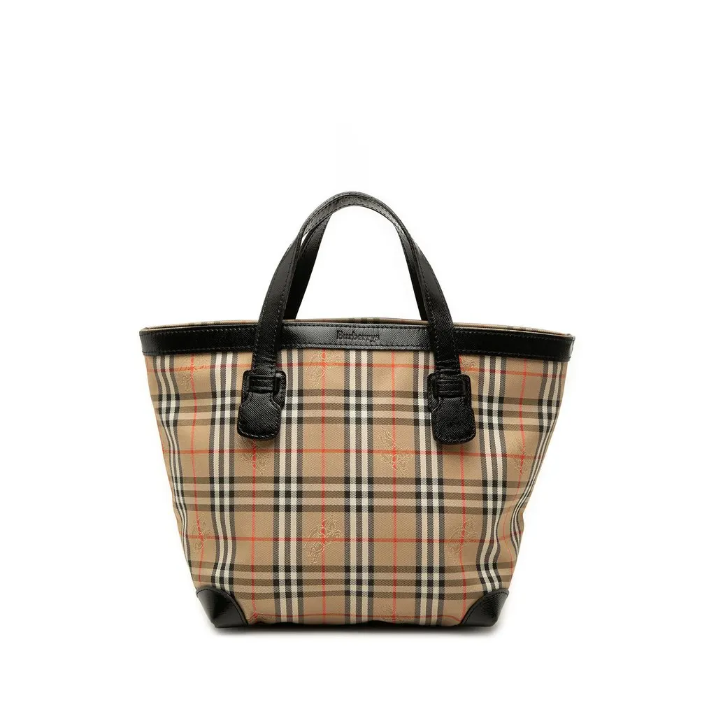 Burberry Haymarket Check Coated Canvas Tote Beige Canvas Very good - Front View
