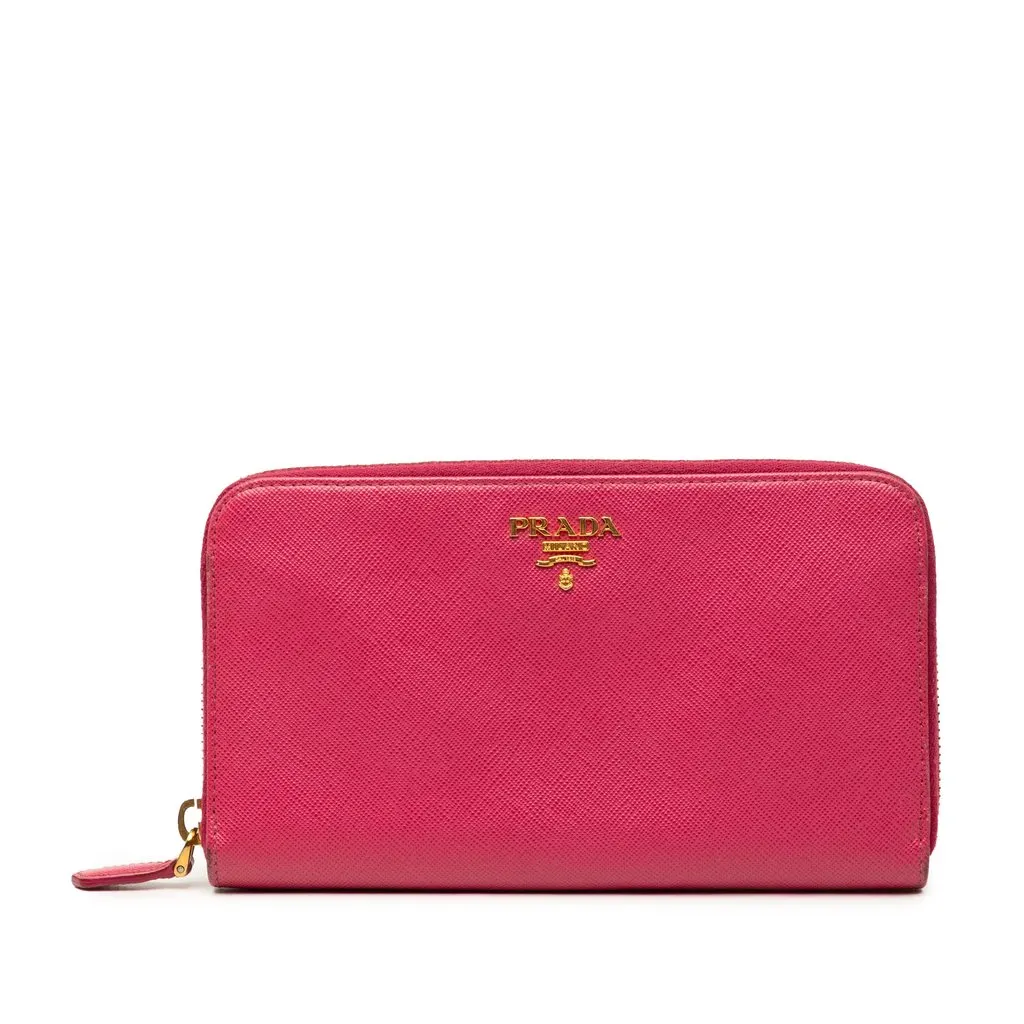 Prada Saffiano Zip Around Long Wallet Pink Leather Very good - Front View